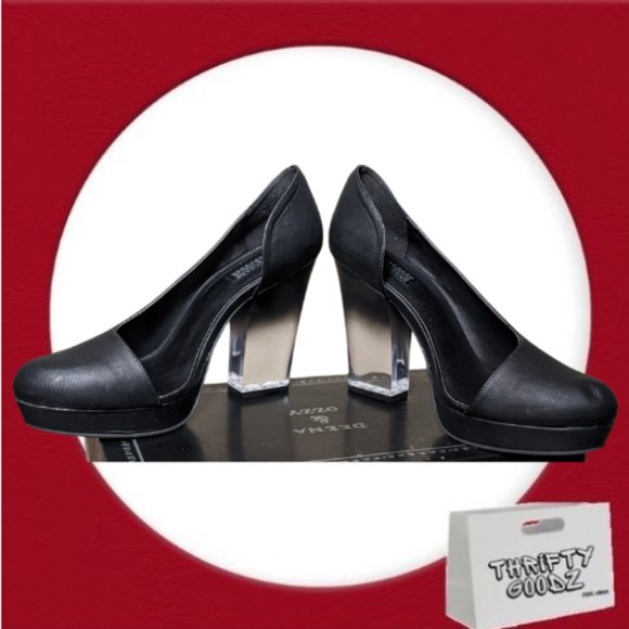 New Deena & Ozzy Black Shoe with Clear Ombré Heel Women's Sz 9 - Picture 1 of 5